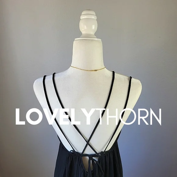 ZARA // black strappy plunge open back goddess midi dress - Picture 13 of 16